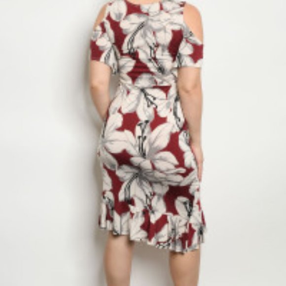 Midi Dress in Burgundy and Cream - Picture 2 of 2